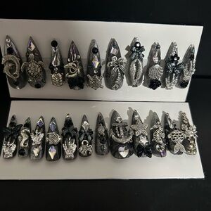 Silver and Black Statement Nail Jewelry Set